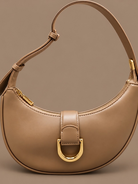 Madison West Handbags - Madison West Taupe Crescent Leather Shoulder Bag - Women